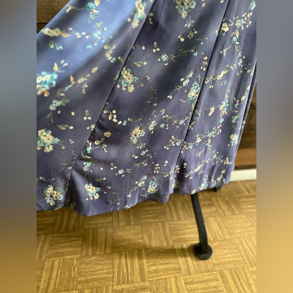 90s Vintage KORET Purple Cottagecore Painted Flowers Elastic Waist Maxi Skirt - Picture 6 of 8